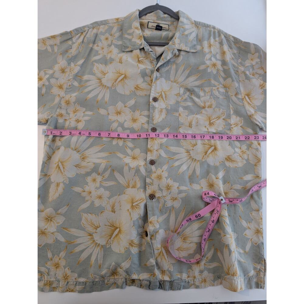 Tommy Bahama Hawaiian Shirt Camp Floral Silk Summer Vacation Green Yellow Size L - Picture 11 of 12